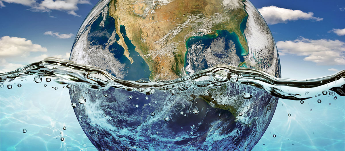 Illustration of planet earth under water